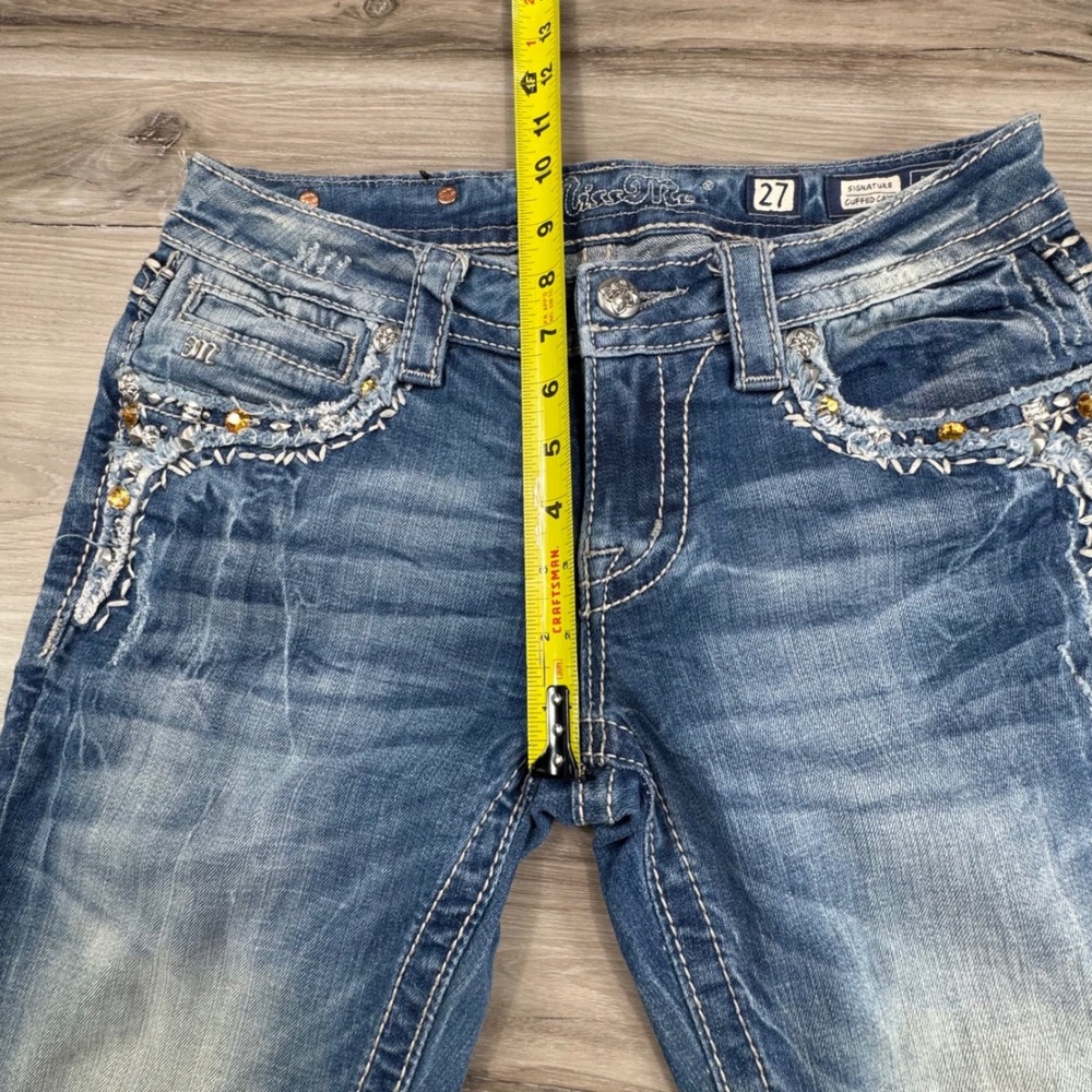 Miss Me Signature Cuffed Capri Jeans Size 27 Medium Wash Embellished JP5755P4 - Picture 6 of 16
